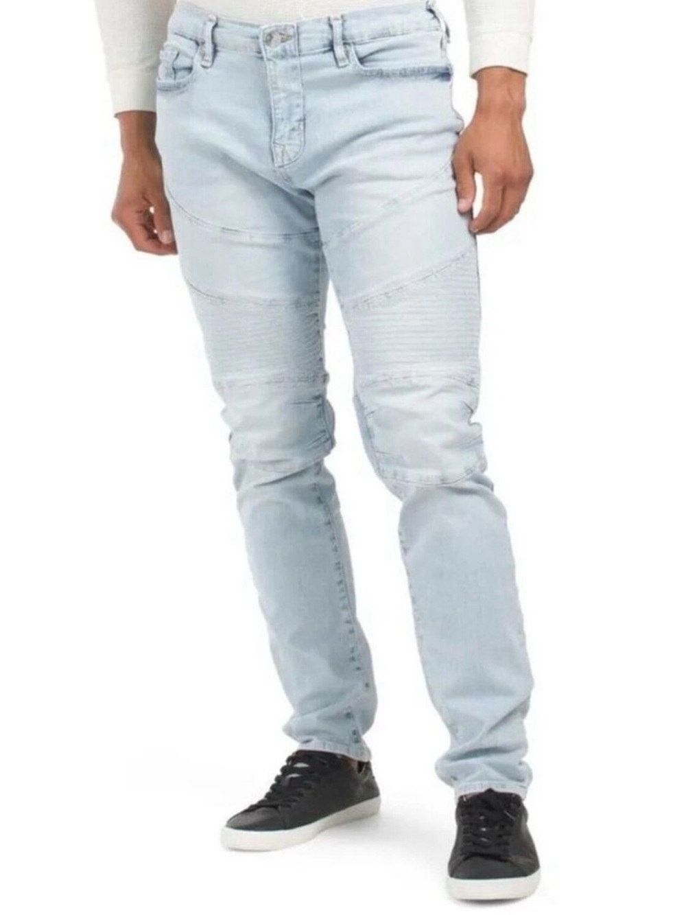 True Religion Rocco Moto Relaxed Skinny Jeans Light Wash Intense Stretch: 36